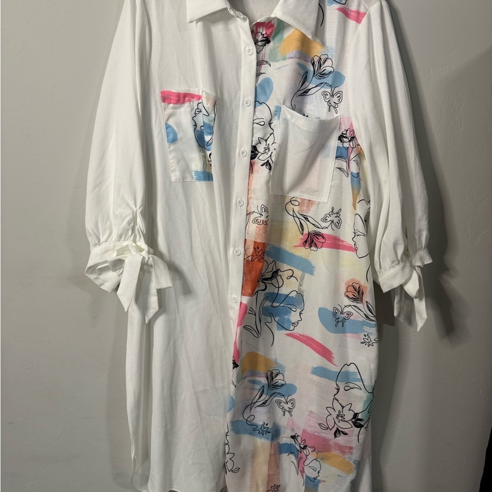 Shein -  White Floral Tunic Shirt - Picture 3 of 8